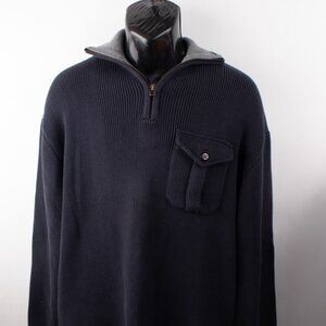 Orvis Quarter Zip Pullover Size Medium Elbow Pads Navy Blue Heavy 100% Cotton